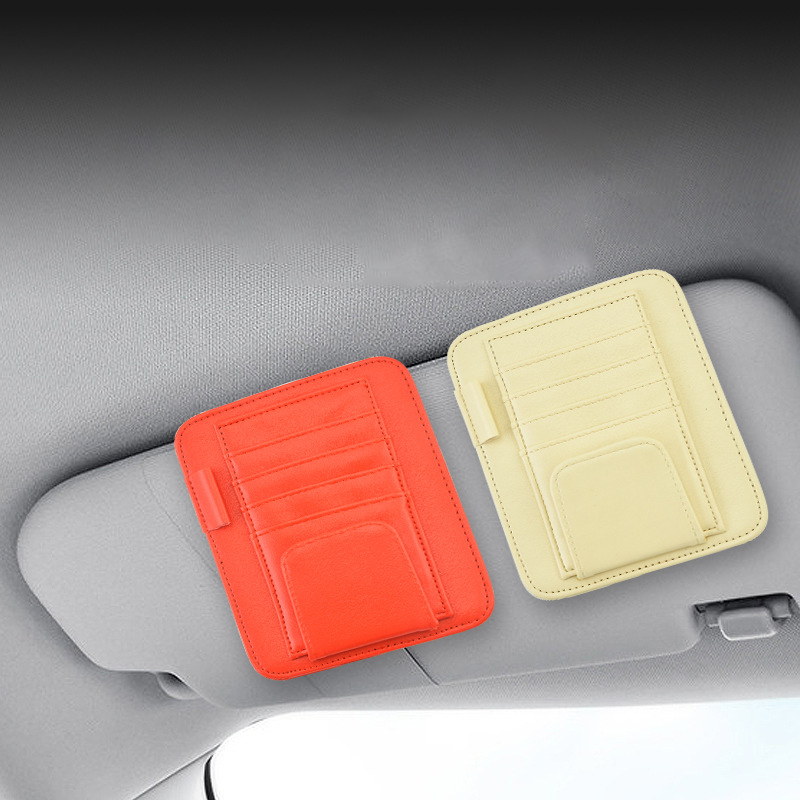 جيب حاجب السيارة والإكسسوارات الداخلية لتخزين السيارة ومنظم مع منظم حاجب الشمس للسيارة متعدد الجيوب من جلد البولي يوريثان للنظارات الشمسية