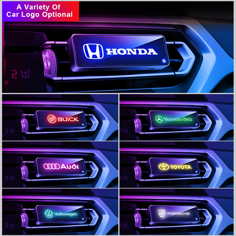 منفذ الهواء للسيارة ضوء الغلاف الجوي مصباح رائحة السيارة سيارة عطر مكيف الهواء منفذ الهواء LED شعار السيارة المزاج ضوء