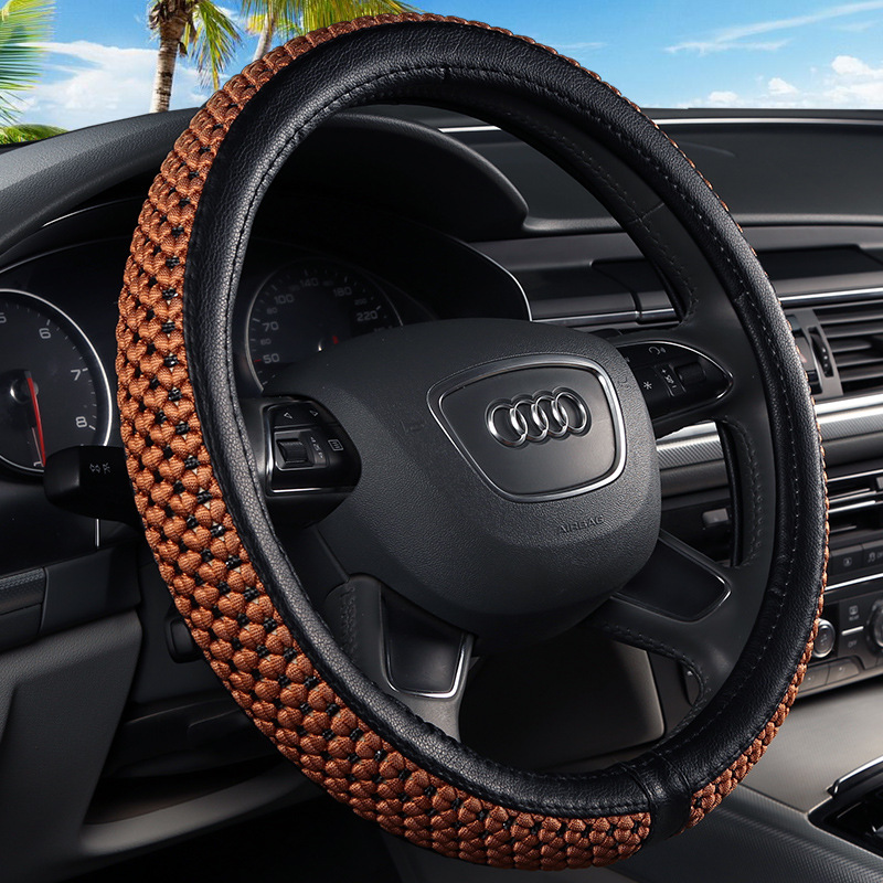 غطاء عجلة قيادة من الحرير الجليدي يسمح بالتهوية ومقاوم للانزلاق وامتصاص العرق غطاء مقبض السيارة مناسب للجميع