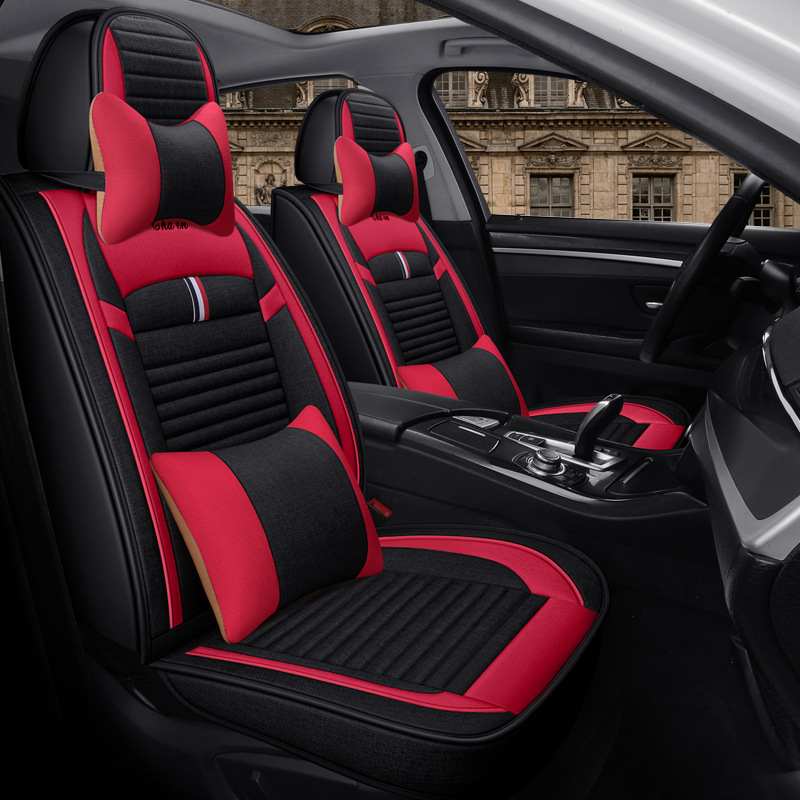 الكتان العالمي 5 مقاعد أغطية مقعد السيارة الحماية الكاملة 